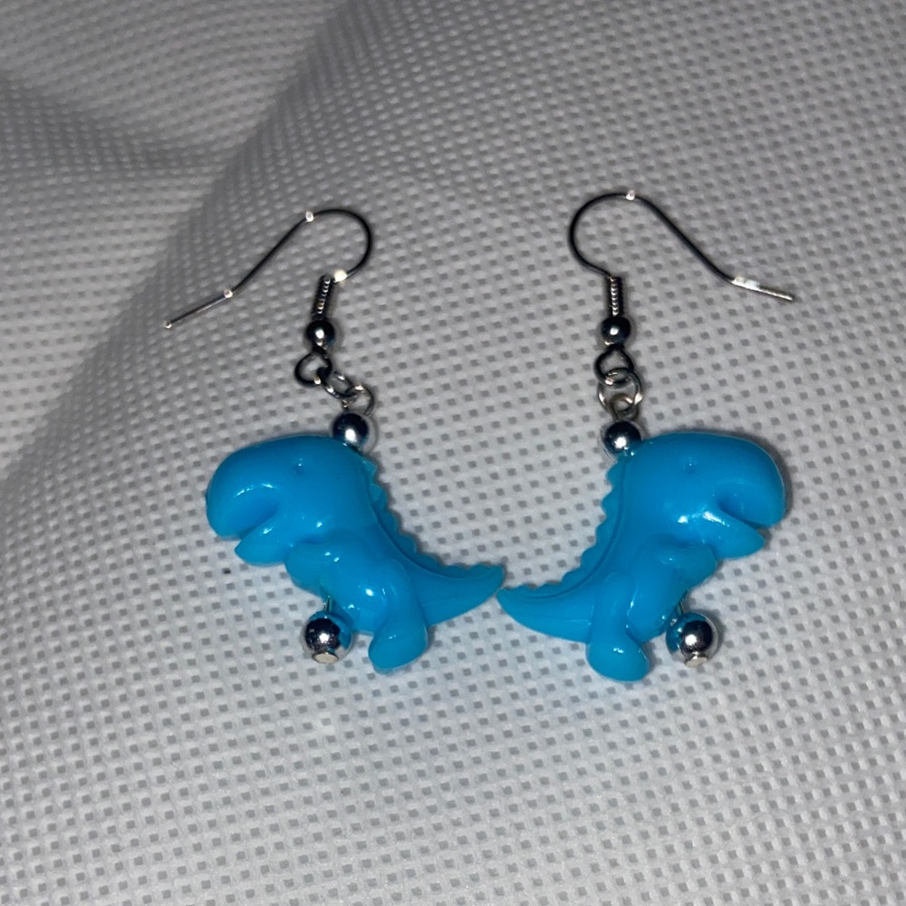 Blue Dinosaur Earrings